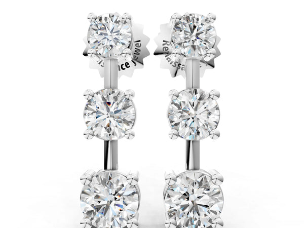 White gold Three-Stone Round Cut Drop Earrings with Prong Setting