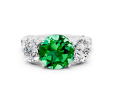 White gold Three-Stone Round Cut Emerald Braided Band Ring with Four-Prong Setting_12