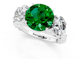 White gold Three-Stone Round Cut Emerald Braided Band Ring with Four-Prong Setting_13
