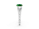 White gold Three-Stone Round Cut Emerald Braided Band Ring with Four-Prong Setting_14