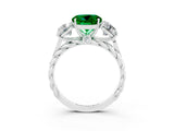 White gold Three-Stone Round Cut Emerald Braided Band Ring with Four-Prong Setting_15