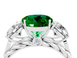 White gold Three-Stone Round Cut Emerald Braided Band Ring with Four-Prong Setting_16