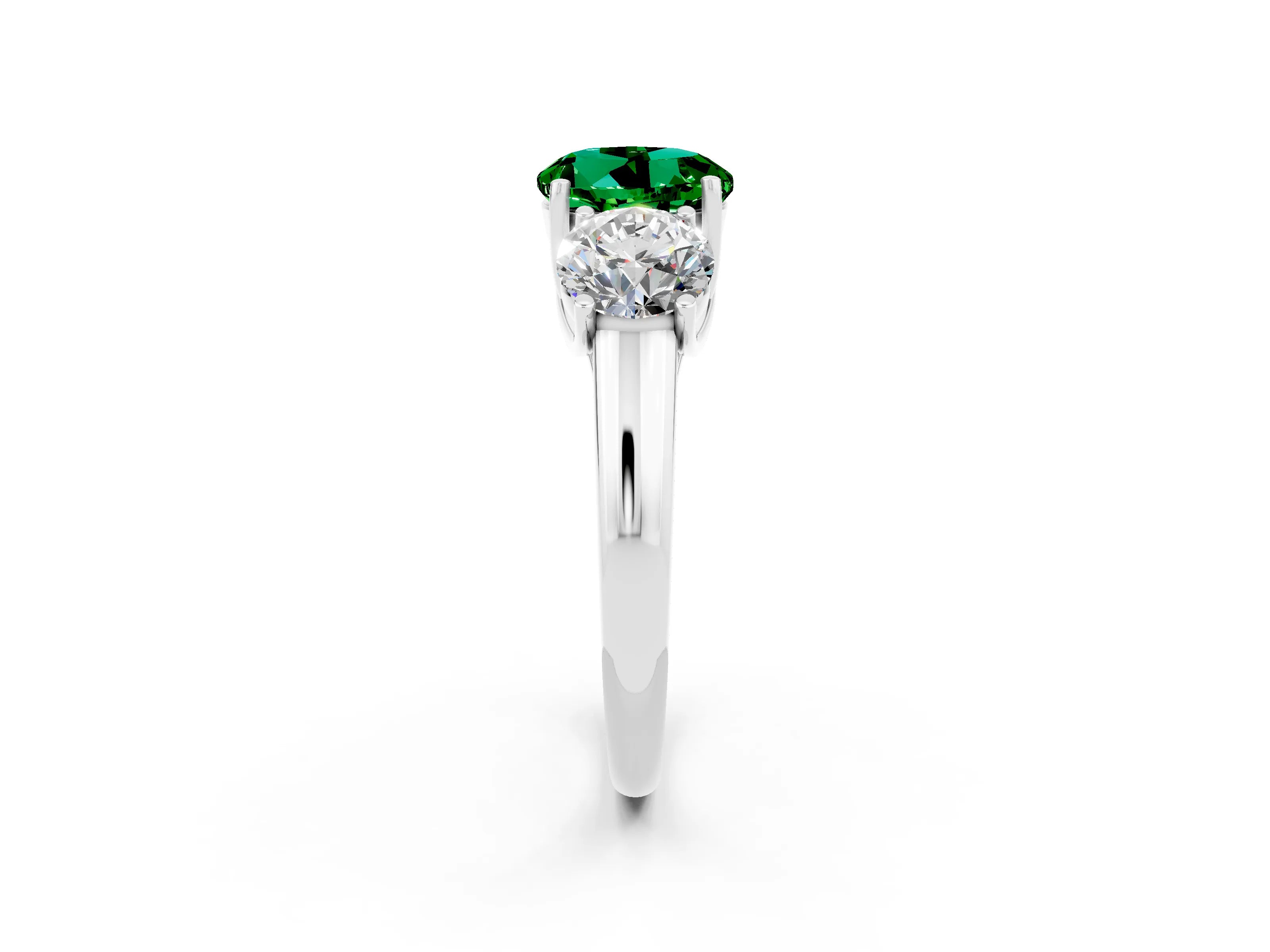 White gold Three-Stone Round Cut Emerald Engagement Ring with Prong Setting_2