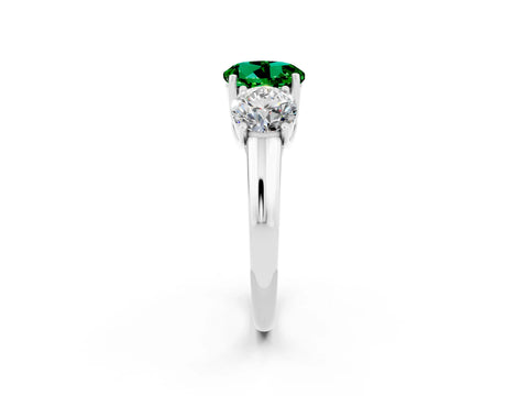 White gold Three-Stone Round Cut Emerald Engagement Ring with Prong Setting_2