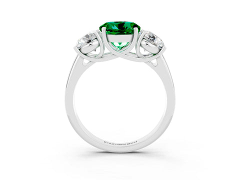 White gold Three-Stone Round Cut Emerald Engagement Ring with Prong Setting_3