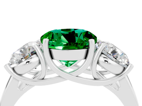 White gold Three-Stone Round Cut Emerald Engagement Ring with Prong Setting_4