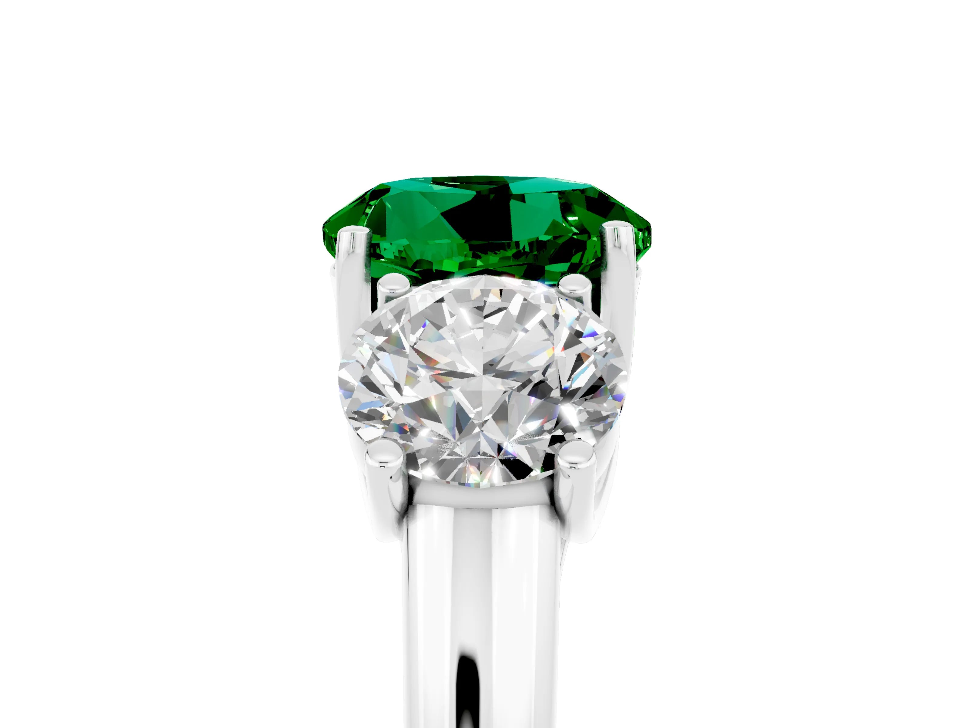 White gold Three-Stone Round Cut Emerald Engagement Ring with Prong Setting_5