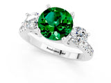 White gold Three-Stone Round Cut Emerald Pavé Band with Four-Prong Setting_1