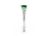 White gold Three-Stone Round Cut Emerald Pavé Band with Four-Prong Setting_2
