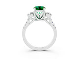 White gold Three-Stone Round Cut Emerald Pavé Band with Four-Prong Setting_3