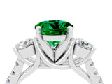 White gold Three-Stone Round Cut Emerald Pavé Band with Four-Prong Setting_4