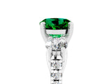 White gold Three-Stone Round Cut Emerald Pavé Band with Four-Prong Setting_5
