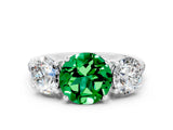 White gold Three-Stone Round Cut Emerald Ring with Pavé Band and Prong Setting_12