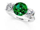 White gold Three-Stone Round Cut Emerald Ring with Pavé Band and Prong Setting_13