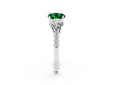 White gold Three-Stone Round Cut Emerald Ring with Pavé Band and Prong Setting_14