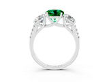White gold Three-Stone Round Cut Emerald Ring with Pavé Band and Prong Setting_15