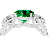 White gold Three-Stone Round Cut Emerald Ring with Pavé Band and Prong Setting_16
