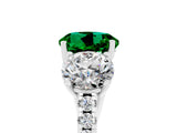 White gold Three-Stone Round Cut Emerald Ring with Pavé Band and Prong Setting_17
