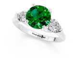 White gold Three-Stone Round Cut Emerald Ring with Pear Side Stones and Four-Prong Setting_1