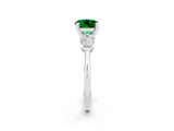 White gold Three-Stone Round Cut Emerald Ring with Pear Side Stones and Four-Prong Setting_2