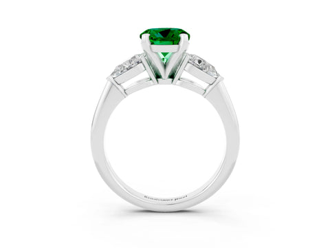 White gold Three-Stone Round Cut Emerald Ring with Pear Side Stones and Four-Prong Setting_3