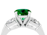 White gold Three-Stone Round Cut Emerald Ring with Pear Side Stones and Four-Prong Setting_4