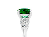 White gold Three-Stone Round Cut Emerald Ring with Pear Side Stones and Four-Prong Setting_5