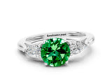 White gold Three-Stone Round Cut Emerald Ring with Pear  Side Stones in Four-Prong Setting_12