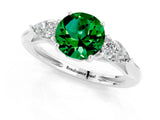 White gold Three-Stone Round Cut Emerald Ring with Pear  Side Stones in Four-Prong Setting_13