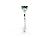 White gold Three-Stone Round Cut Emerald Ring with Pear  Side Stones in Four-Prong Setting_14