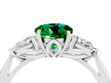 White gold Three-Stone Round Cut Emerald Ring with Pear  Side Stones in Four-Prong Setting_16