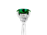 White gold Three-Stone Round Cut Emerald Ring with Pear  Side Stones in Four-Prong Setting_17