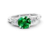 White gold Three-Stone Round Cut Emerald Ring with Pear  Side Stones in Four-Prong Setting_48