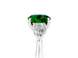 White gold Three-Stone Round Cut Emerald Ring with Pear  Side Stones in Four-Prong Setting_53