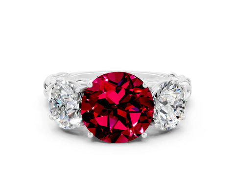 White gold Three-Stone Round Cut Garnet Braided Band Ring with Four-Prong Setting_12