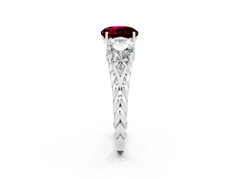 White gold Three-Stone Round Cut Garnet Braided Band Ring with Four-Prong Setting_14