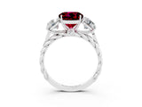 White gold Three-Stone Round Cut Garnet Braided Band Ring with Four-Prong Setting_15