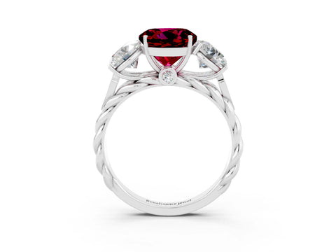 White gold Three-Stone Round Cut Garnet Braided Band Ring with Four-Prong Setting_15