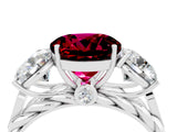White gold Three-Stone Round Cut Garnet Braided Band Ring with Four-Prong Setting_16
