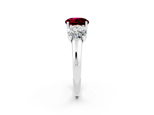 Silver Three-Stone Round Cut Garnet Engagement Ring with Prong Setting