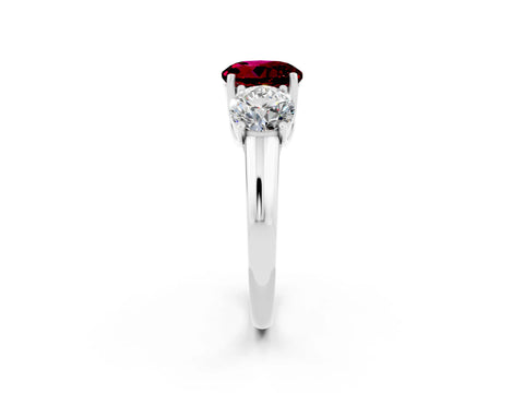 White gold Three-Stone Round Cut Garnet Engagement Ring with Prong Setting_2