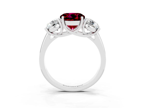 Platinum Three-Stone Round Cut Garnet Engagement Ring with Prong Setting