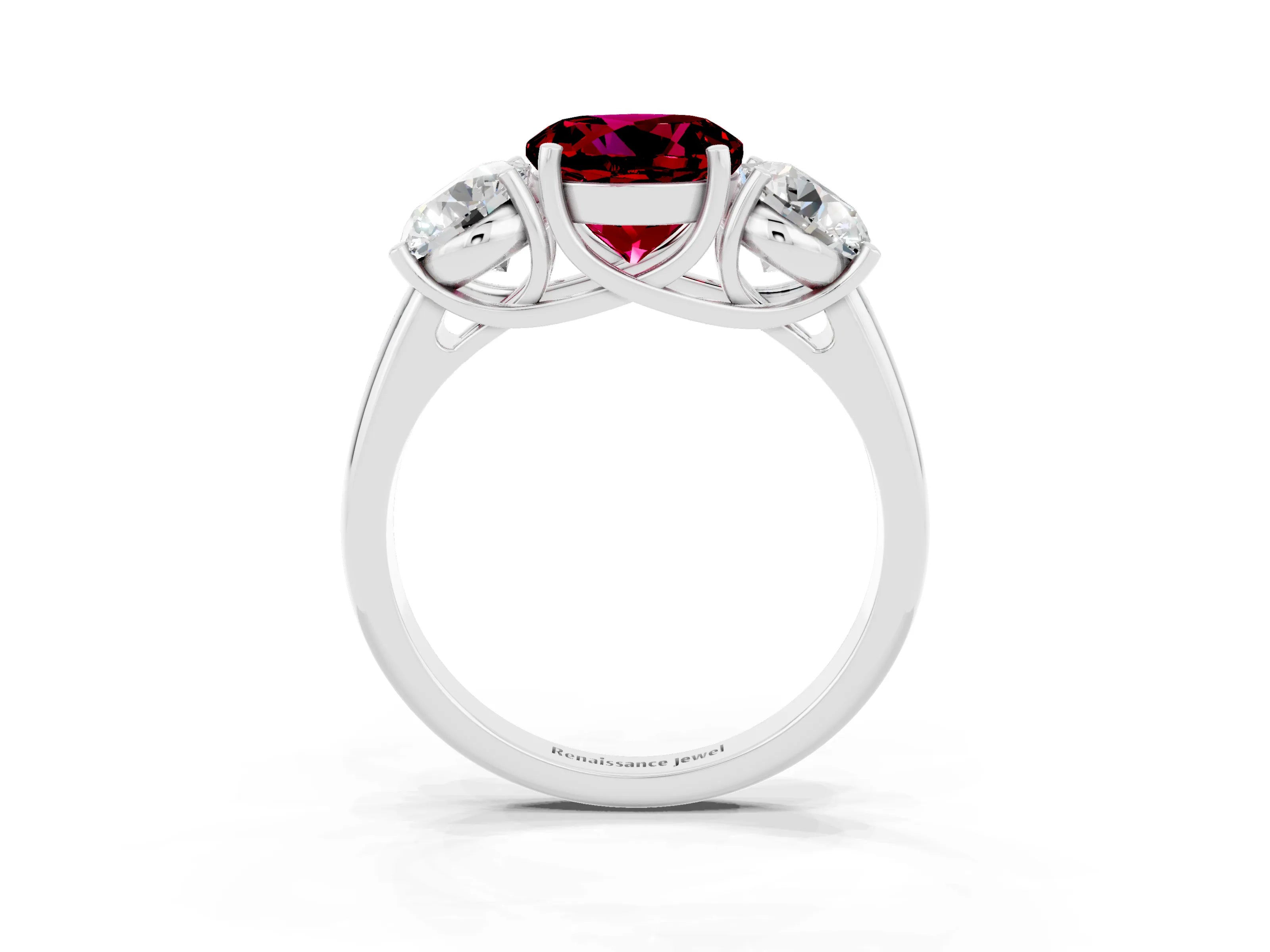 White gold Three-Stone Round Cut Garnet Engagement Ring with Prong Setting_3
