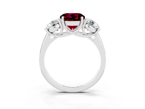 White gold Three-Stone Round Cut Garnet Engagement Ring with Prong Setting_3