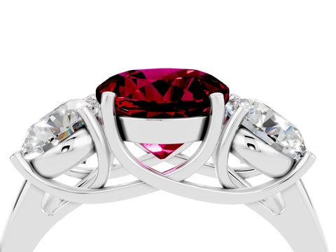 White gold Three-Stone Round Cut Garnet Engagement Ring with Prong Setting_4
