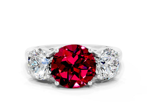 White gold Three-Stone Round Cut Garnet Engagement Ring with Prong Setting