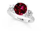 White gold Three-Stone Round Cut Garnet Pavé Band with Four-Prong Setting_1