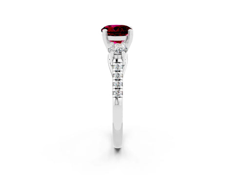 White gold Three-Stone Round Cut Garnet Pavé Band with Four-Prong Setting_2