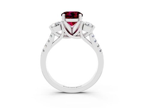 White gold Three-Stone Round Cut Garnet Pavé Band with Four-Prong Setting_3