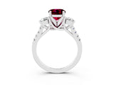 White gold Three-Stone Round Cut Garnet Pavé Band with Four-Prong Setting_3
